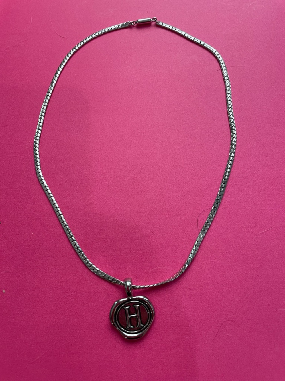 Silver-tone H Pendant Necklace - Women's Jewelry 17” chain